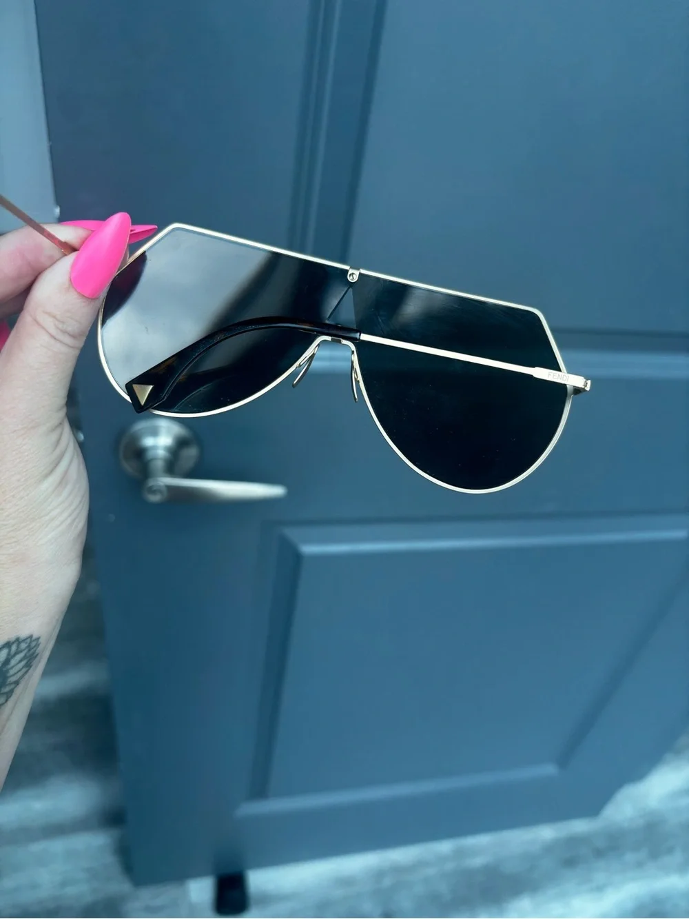 Fendi Gold Shield Visor Sunglasses - Women Accessories